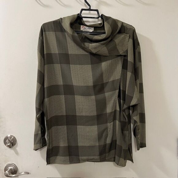Vintage 80s Jac Dale Womens Green Plaid Cowl Neck Top Size 12/42 - Picture 6 of 12